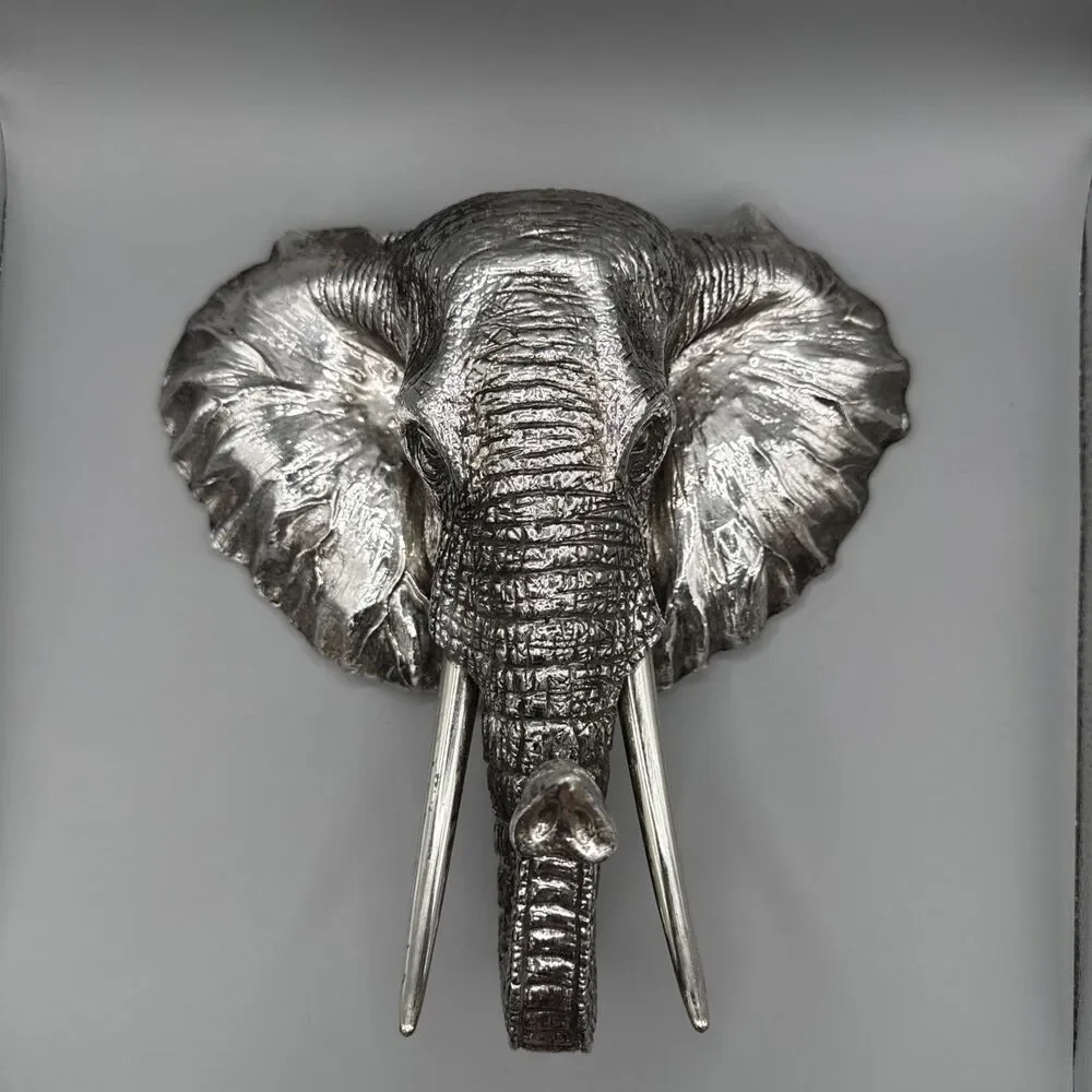 Silver Elephant Head Wall Mount Decor 11” Safari Metallic Wall Sculpture